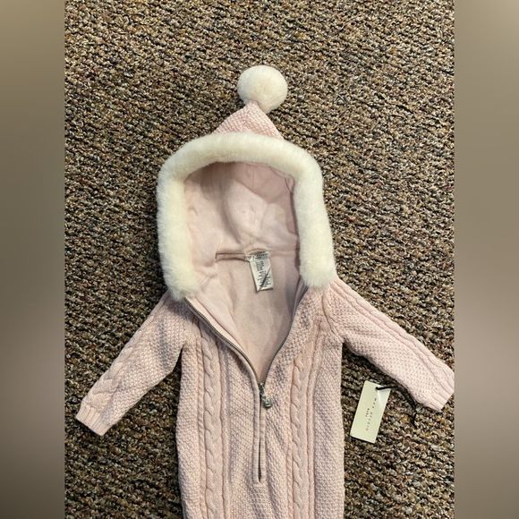 Max Studio Baby Knit Romper fur hoodie Blush pink one Piece - Picture 5 of 10